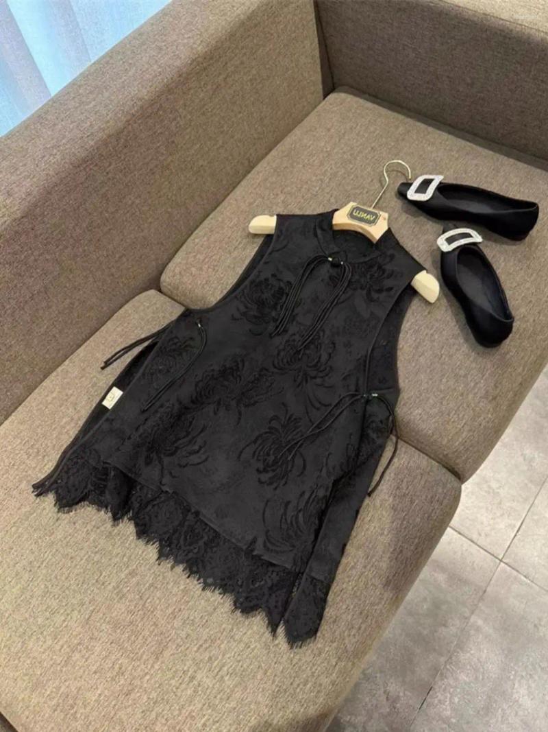 Womens Tracksuits Fashion High End Chinese Style Women Clothing Pan Button Shirt Vest Wide Leg Pants Set Summer Two Piece Outfits