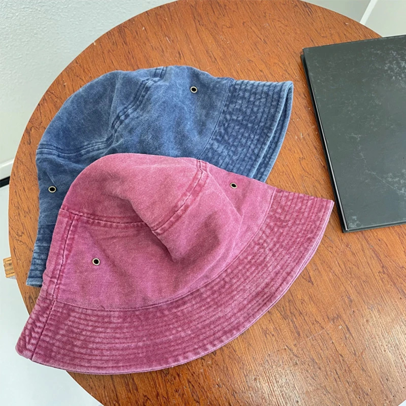 Washed Denim Bucket Hat Women Summer Fishermans Unisex Caps Hip Hop Men Panama Windproof Outdoor 250304