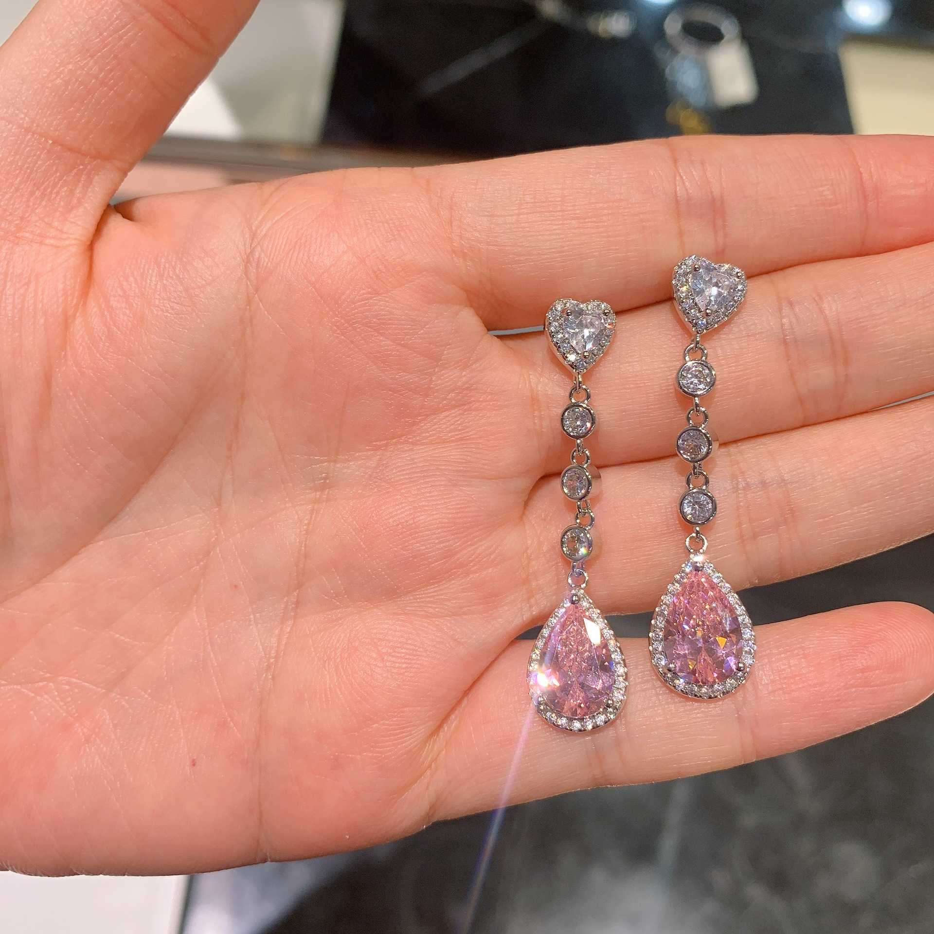Zhuang Shengsheng simulation pink diamond droplet shaped pendant droplet shaped earring necklace womens colorful treasure set W250312