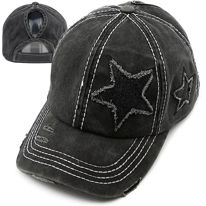 Retro Y2K Star Washed Denim Hole star Baseball cap Hats Autumn Summer fishing Hat Men Women Caps Casquette hats 250311