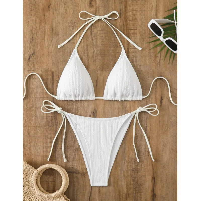 Sexy White String Bikini Women Swimsuit Female Swimwear Thong Set Brazilian Beachwear Bathing Suit Triangle 250310