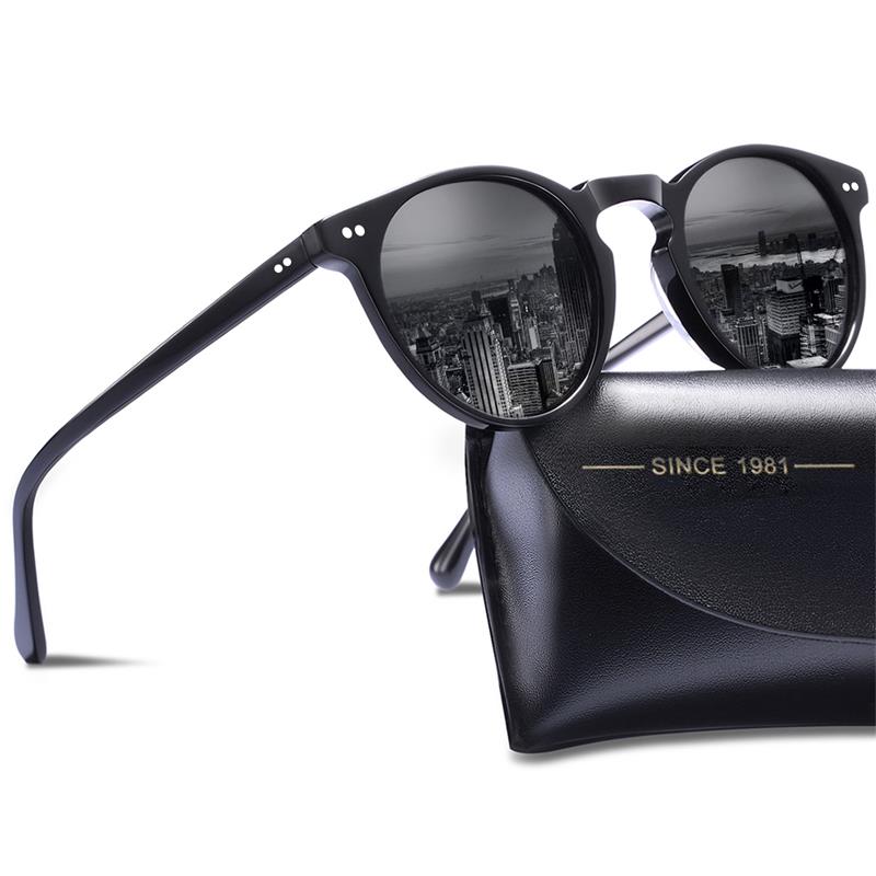 CARFIA Round Acetate Mens Sunglasses Polarized UV Protection Classic Retro Sun Glasses