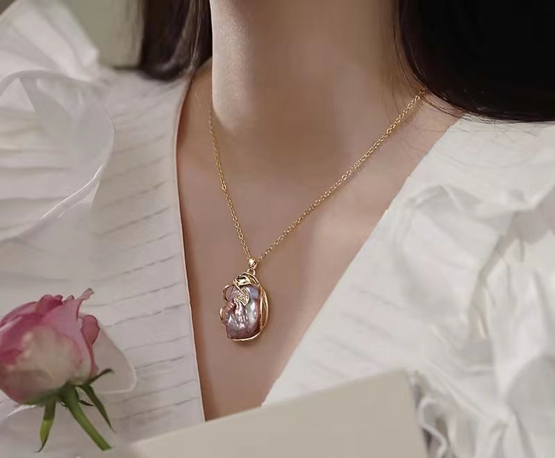 Gold Plated Baroque Pendant Necklace with Freshwater Pearl Nugget Drop