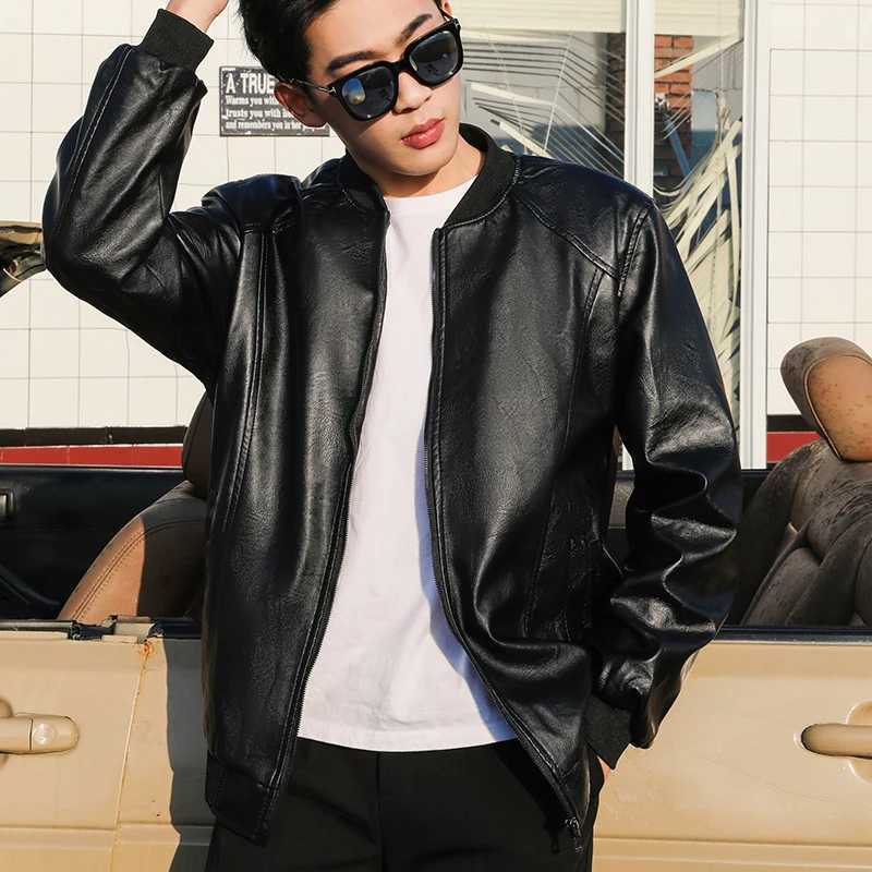 Autumn Winter Loose Casual Black PU Leather Coat Male Long Sleeve Fashion Zipper Outwear Top Hombre All-match Cardigans JacketT250311