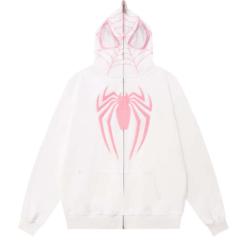 YPRS Y2k Gothic Dark Spider Embroidery Hooded Cardigan Sweatshirt With Full Zipper Loose Fit Men's Jacket