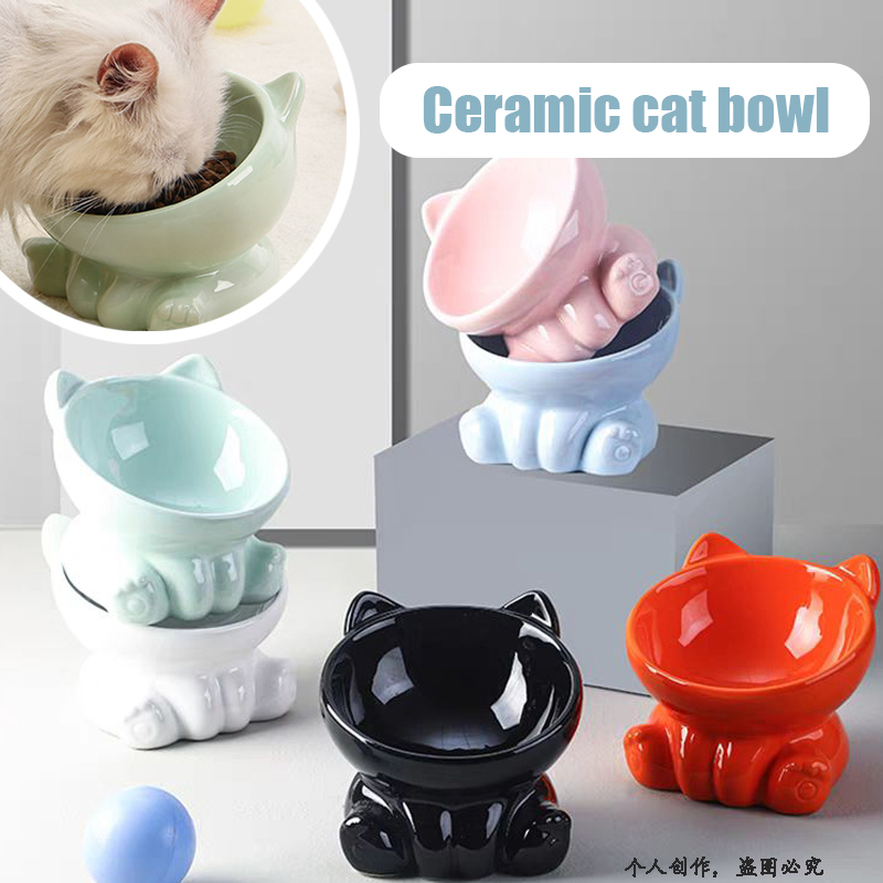 Tilted Dog Cat Food Bowl Ceramic Cat Feeder Elevated Cat Dog Tableware Drinking Fountain Protects Pet Spine Pet Supplies