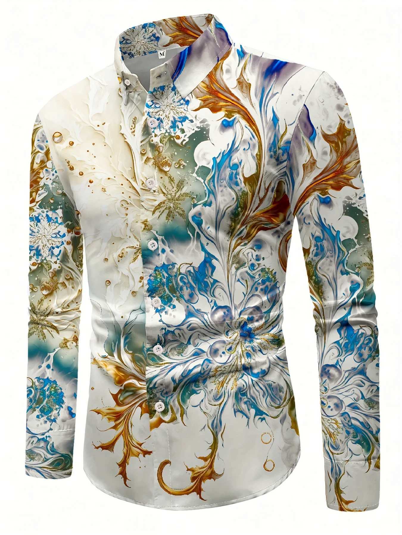 Mens Geometric Pattern Casual Button Shirt - Polyester Blended Collar Non Stretching Fabric Long Sleeve Shirt W250312