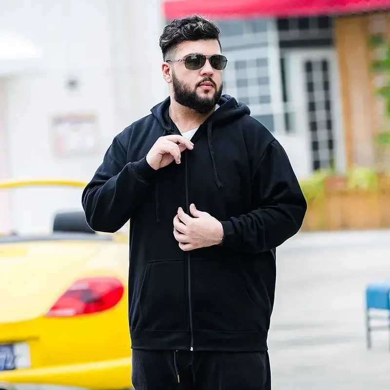 Mens Zipper Super Large Hoodie Plus Size Wool Hat Long Sleeve Mens Sportswear Zipper Loose Pocket Plus Size 12XL M250312