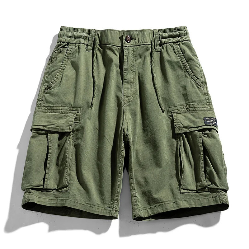 Summer Men Cargo Multi Pocket Shorts Men Casual Solid Elastic Waist Beach Short Spring Men Jogger Pants Shorts Male Drop 250310