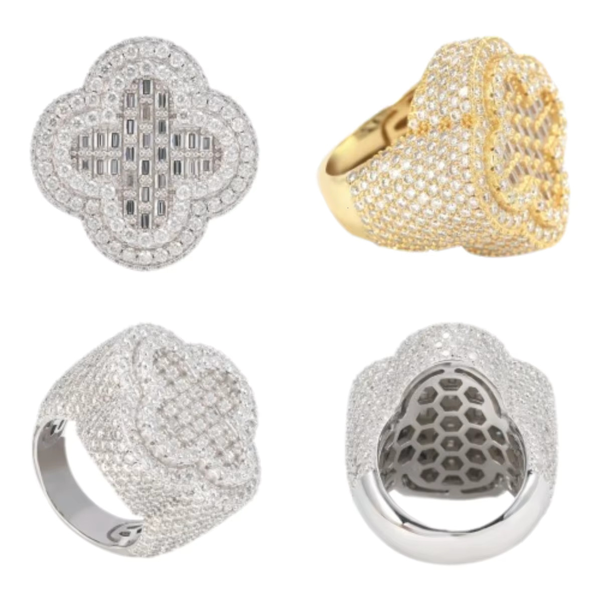 Luxury Mens Fashion Square Moissanite Diamond Ring Custom Gold Silver Plated Hiphop Style
