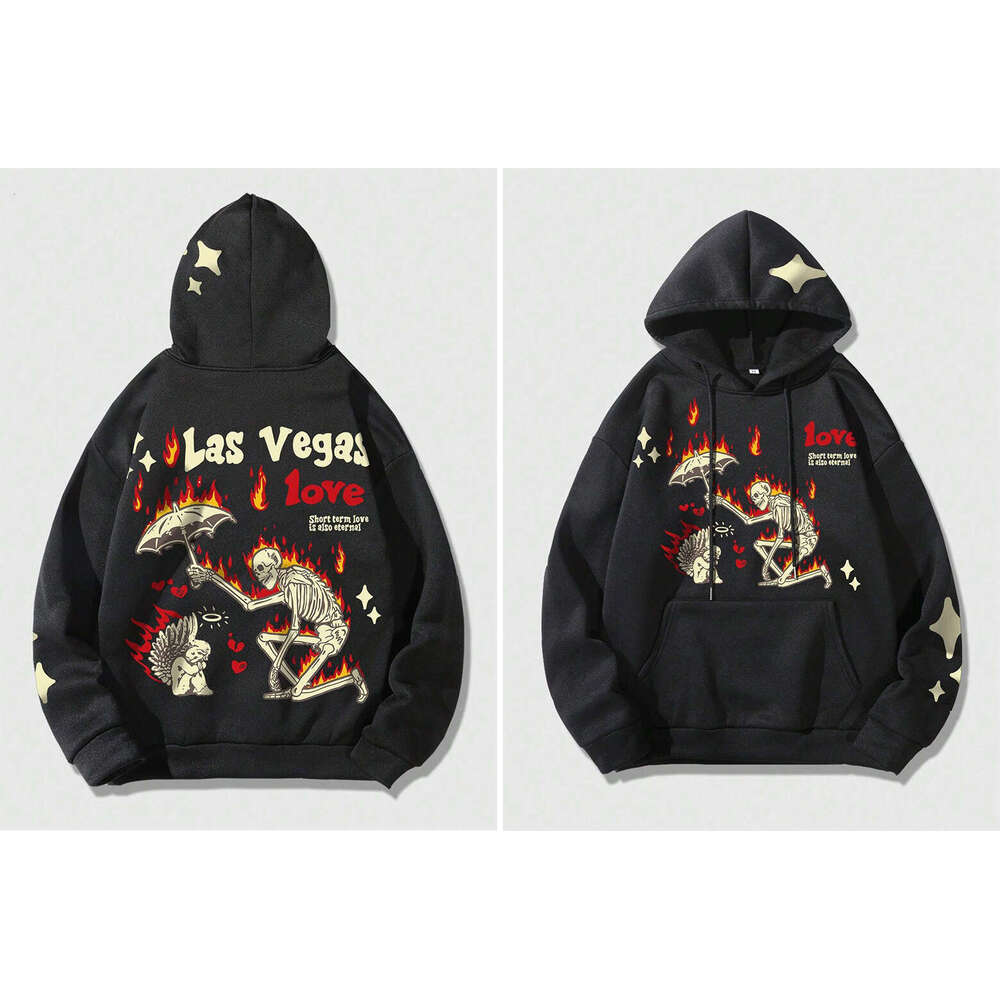 American Street Y2K Skull Print Harajuku Personalized Loose Men's and Women's Autumn/Winter Hoodie