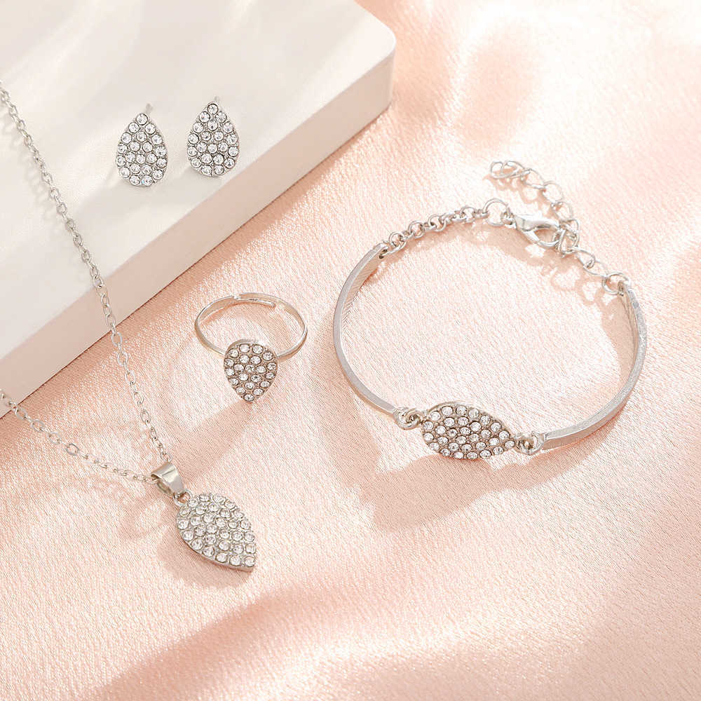 Jewelry set for women with a high-end feel diamond studded water droplet pendant necklace fashionable and versatile bracelet earrings W250312