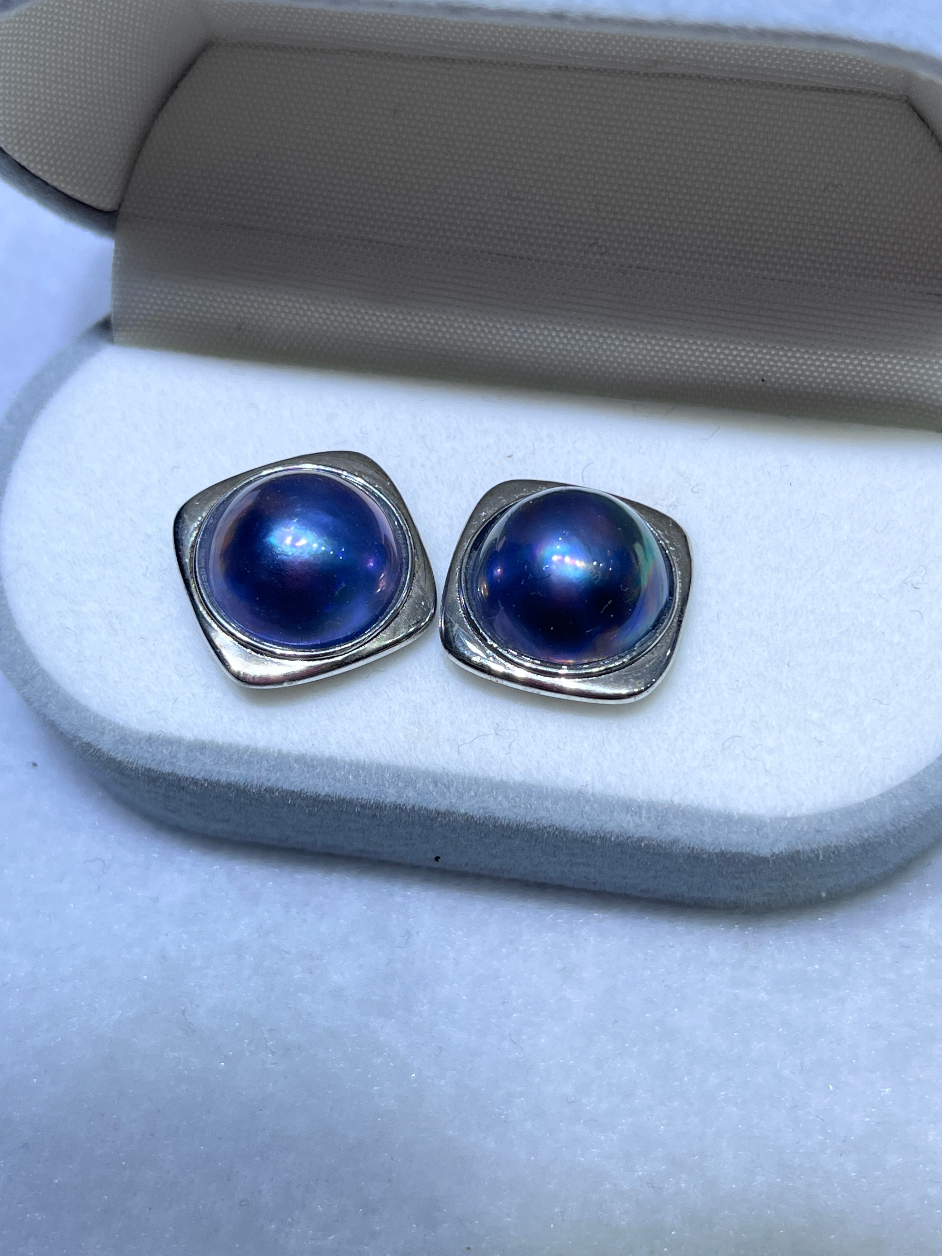 Elegant Boutique Jewelry - Natural Blue Crystal Square Sea Water Pearls Stud Earrings