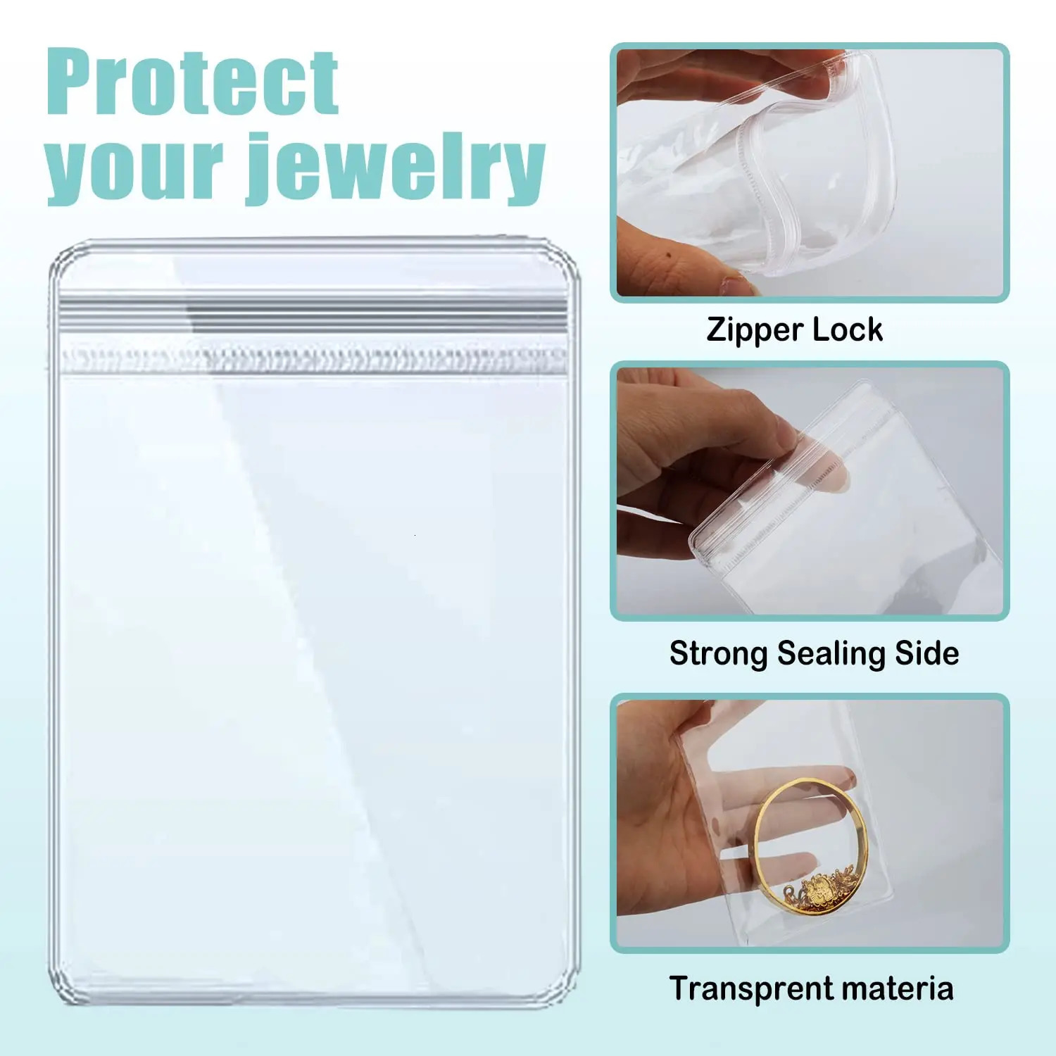 Jewelry Small Self-Sealing Plastic Zip Clear Bags PVC Clear Storage Bag for Storing Bracelets Rings Earrings Organizer 100PCS 250305