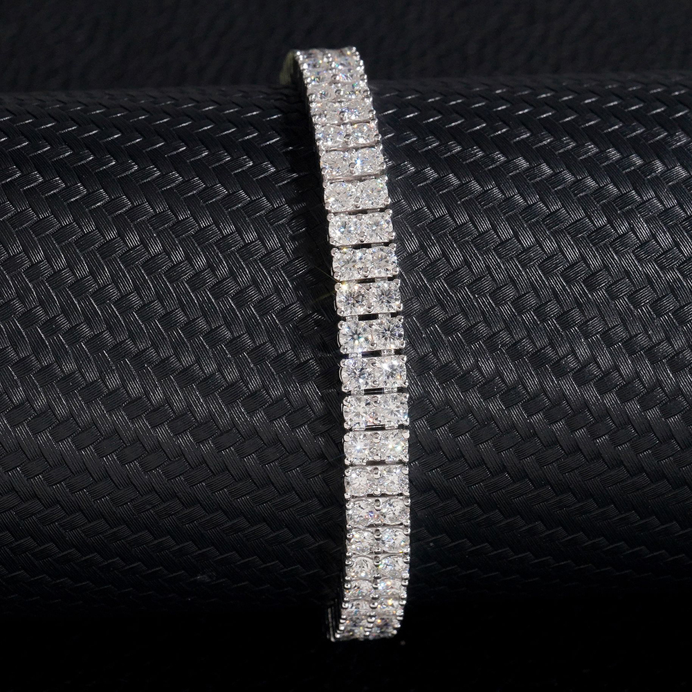 3mm Two rows of Moissanite Bracelet S925 Silver Iced Out For Men Women Hip Hop Jewelry Pass Diamonds Tester With GRA