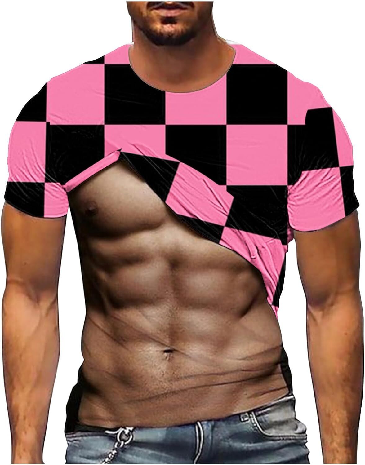 Mens T shirt Graphic T Shirts for Men Short Sleeve 3D Printed Tops Novelty Muscle Pattern Shirts Summer Crew Neck Tees Windbreaker tee