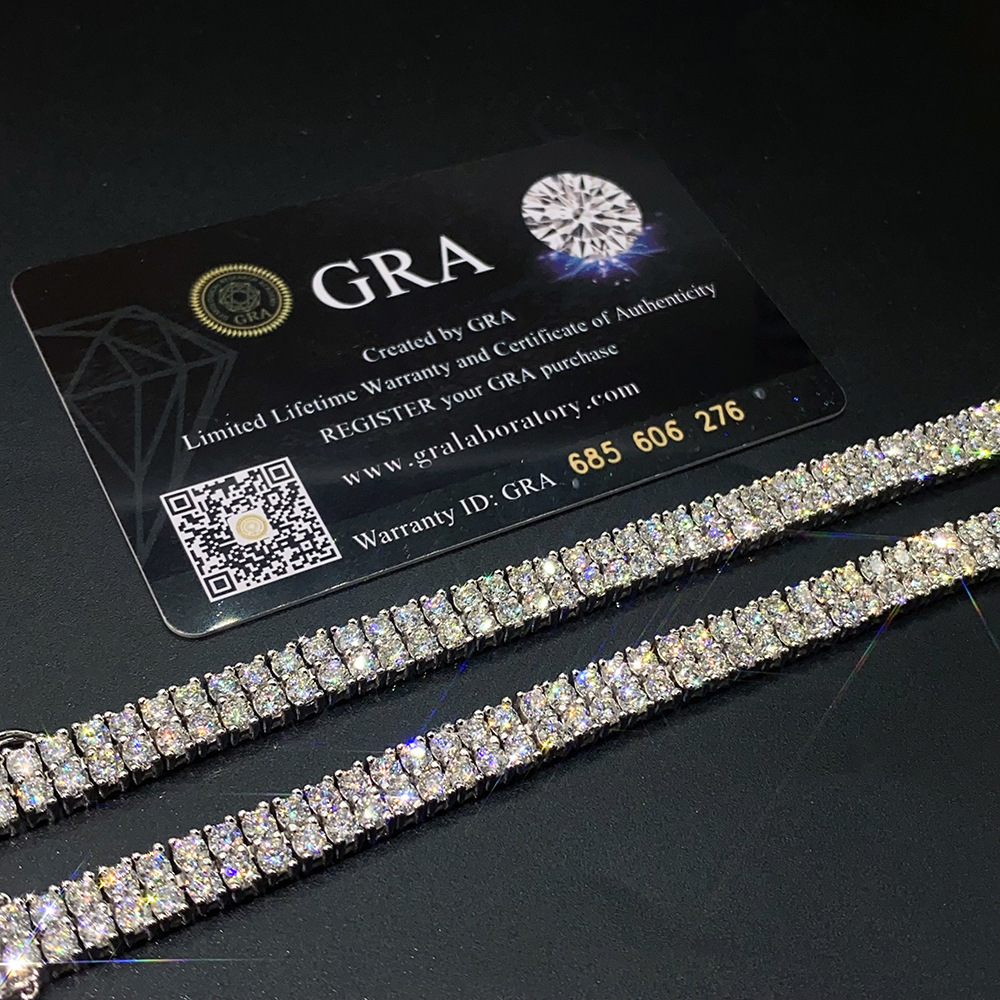 6.6mm 2 Rows Moissanite Tennis Chain Bracelets S925 silver Iced Out for Men Hip Hop Jewelry Pass Diamonds Tester With GRA