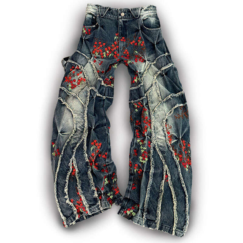 Y2k Wide Leg Street Embroidered, Brushed, Washed, Floor Mopping INS Style Jeans