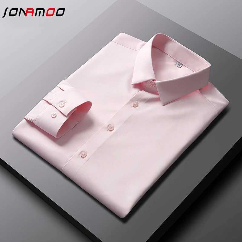 Mens casual and fashionable long sleeved solid color shirt non ironing wrinkle resistant business top W250312