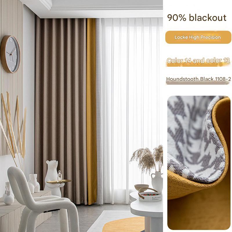 T0277 Modern simple thickened mink velvet curtain fabric solid color splicing blackout soundproof living room finished fabric curtain