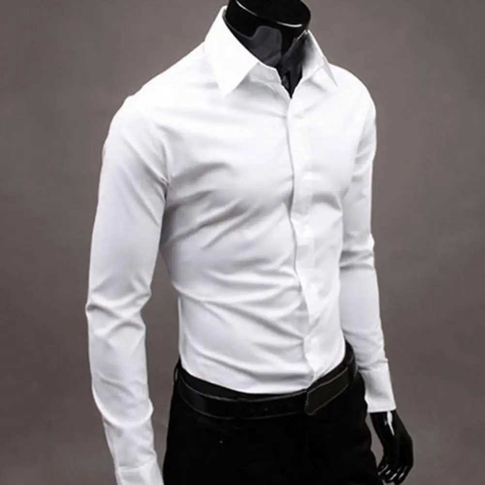 Glossy Business Shirt Mens Shirt Button-down Closure Anti-wrinkling Long Sleeve Dress Shirt Mens Slim Fit Wedding Shirts W250312