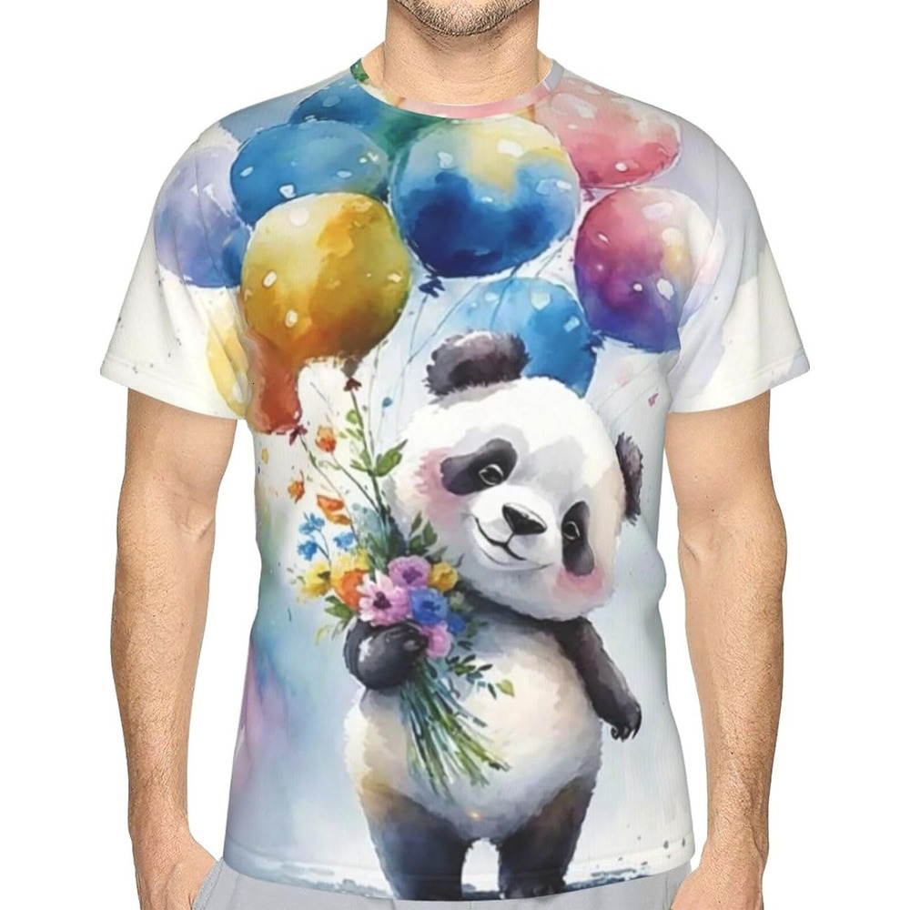Mens T shirt Cute Panda Pattern Men's Women's T-Shirt Panda Holding Balloons 3D Printed Novelty Short Sleeve Unisex Fashion Tee tee Casual t