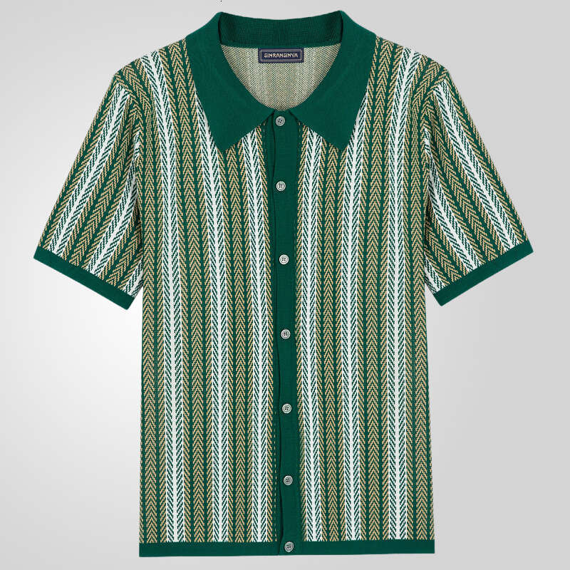 European and American men's high-end short sleeved knitted summer striped jacquard business polo shirt sy0116 2025 new casual fashion trend cloth