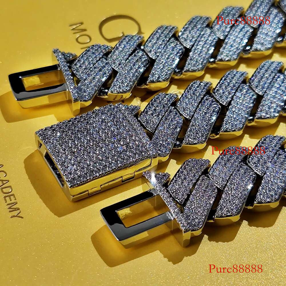 High Quality Hip Hop Dia D VVS Necklace Jewelry 20mm Three Row Moissanite Sterg Sier Cuban k Chain