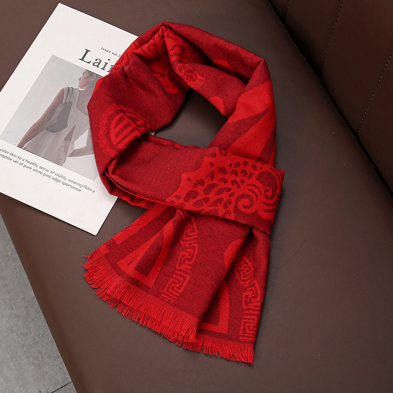 Y091 red scarf autumn and winter thick imitation cashmere big red scarf female gift annual meeting party blessing word