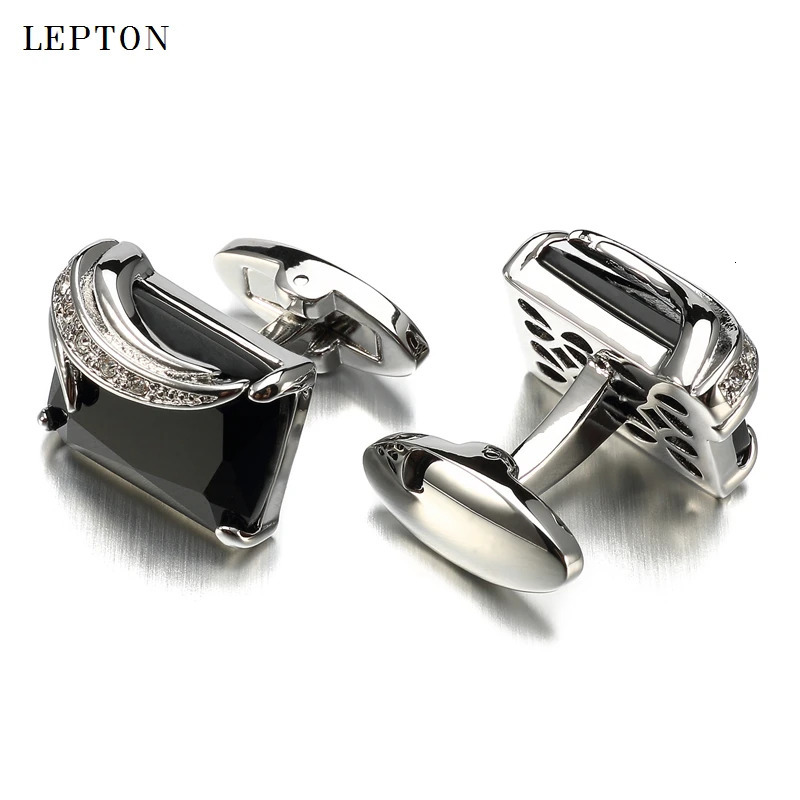 Low-key Blue Glass Cufflinks for Mens Lepton High Quality Square Crystal Cufflinks Shirt Cuff Links Relojes Gemelos 250312