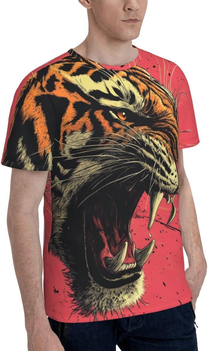Mens T shirt Roaring Tiger 3D Pattern Printed Unisex T-Shirts Novelty Painted Tiger Graphic Men Women Short Sleeves Top tee Casual tops summer clothes