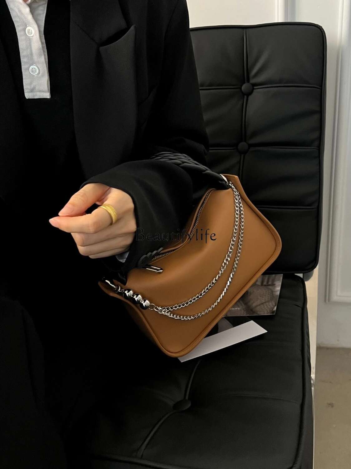 Non-Collision Niche Woven Portable Chain Dumpg Genuine Leather Women's Bag