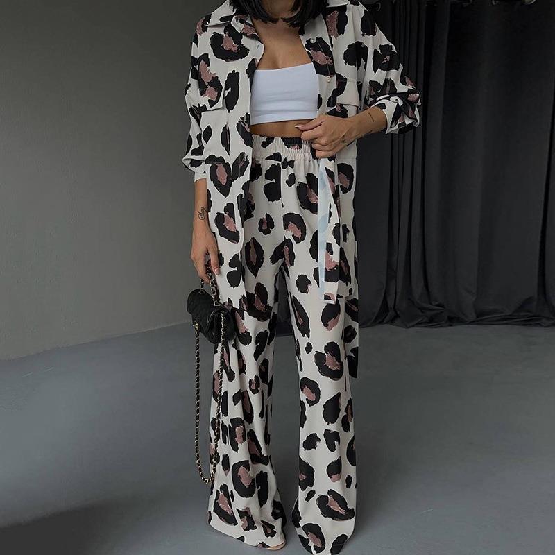 Elegant Womens Sets Woman 2Piece Trouser Sets Fashion Leopard Outfits Tank Tops and Wide Leg Pant Suits Oversize