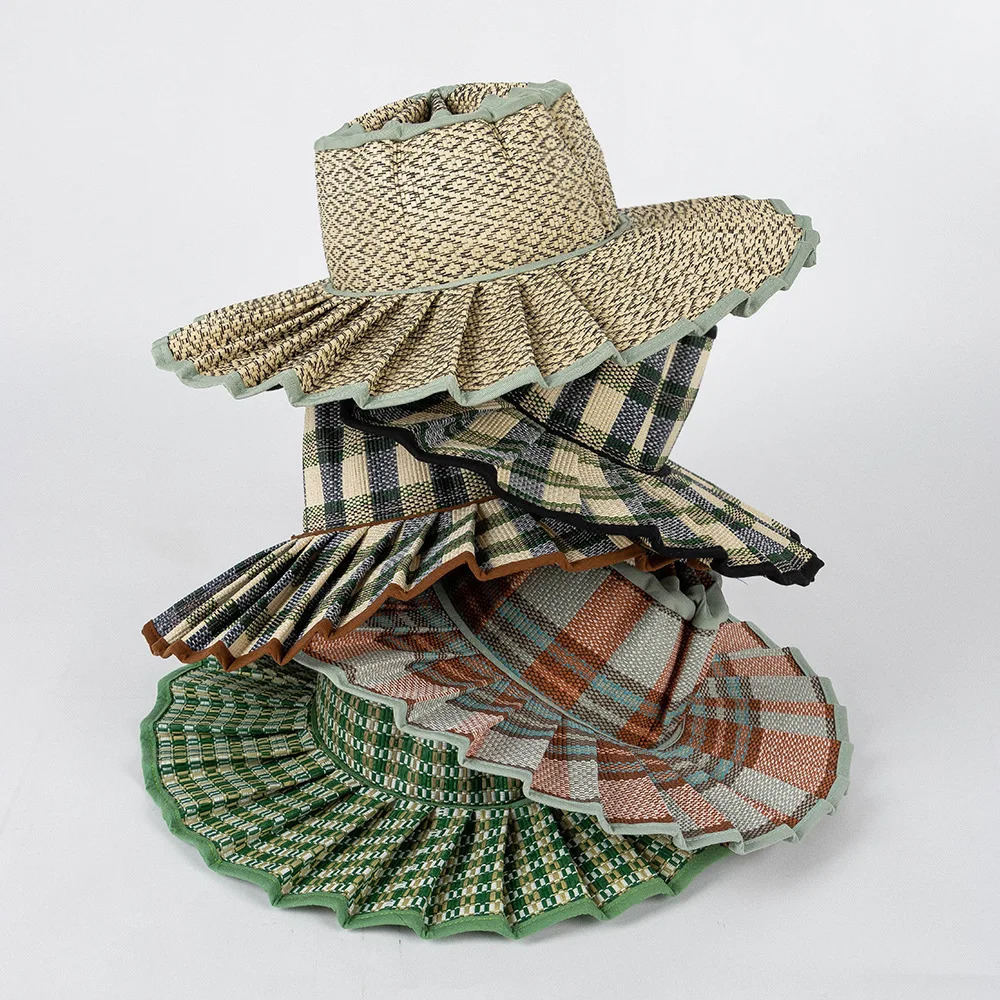 USPOP Fashionable foldable pleated straw hat with large brim waterproof Straw sun hat 2 size available 250312