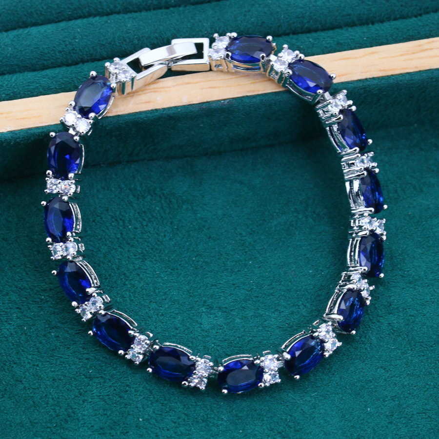 Fashionable and luxurious blue square zircon inlaid jewelry earrings rings bracelets necklaces Mothers Day gifts W250312
