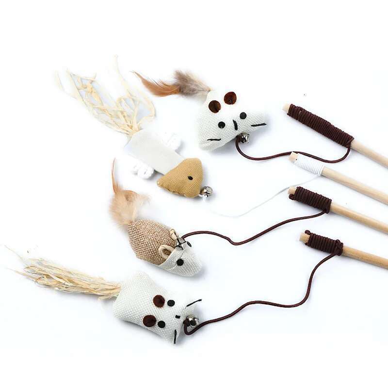 1Pc Teaser Feather Kitten Funny Colorful Rod Wand Wood Toys Interactive Stick Pet Cat Supplies