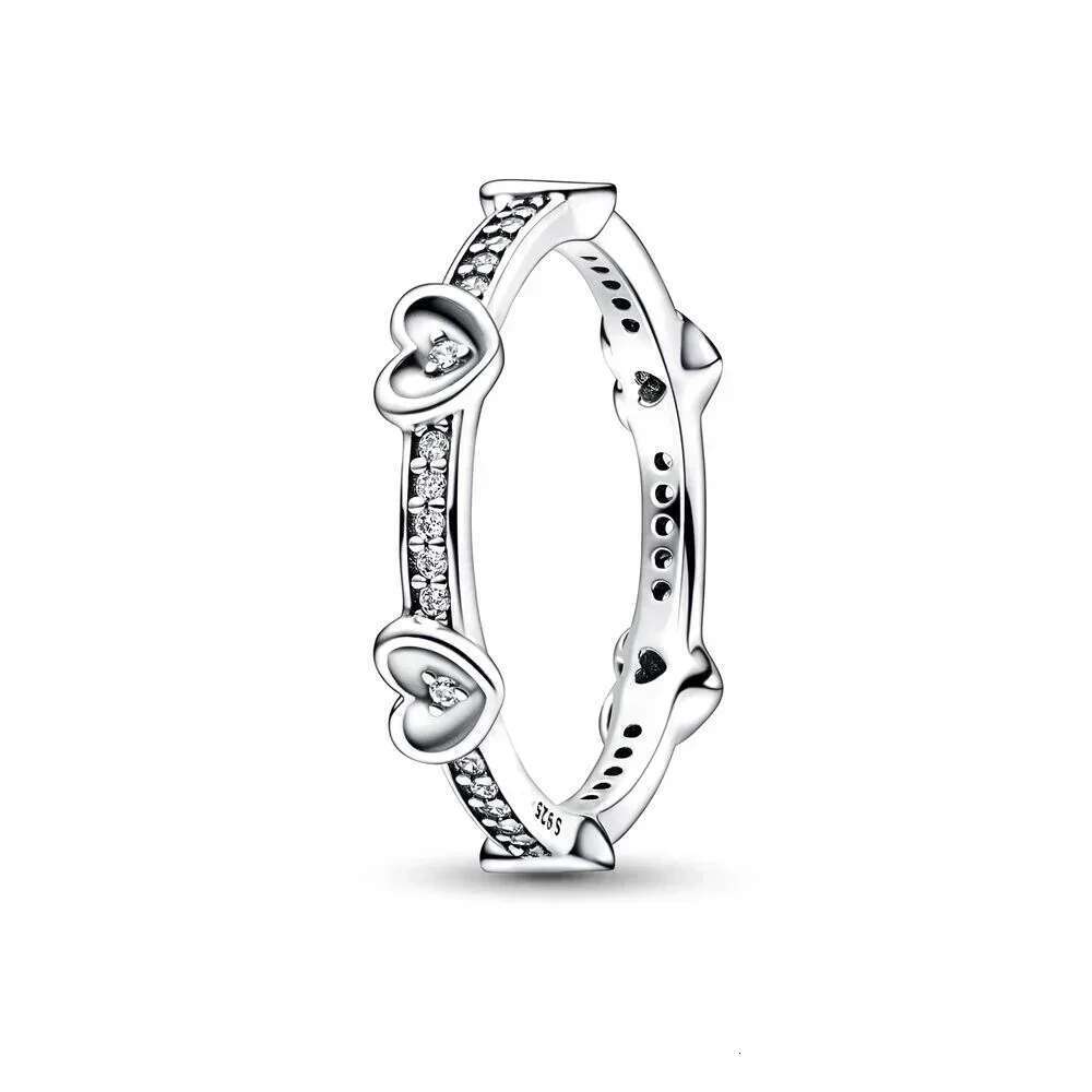 New High Quality 925 Sterling Silver Pretty Radiant Heart Pave Signet Ring Sparking Wave Me Pave Red Dual Ring DIY Gift