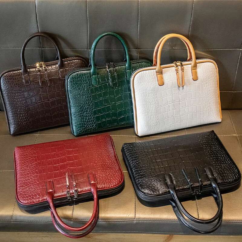 OYIER Genuine Leather Bag Women Office Laptop Briefcase For Book Air 14" Inch Hp 2025 Female Computer Handbag