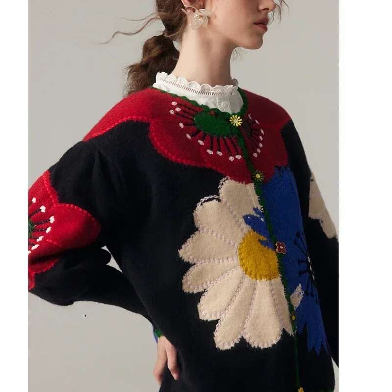 Vintage Wer Embroidery Knitted Top High Quality Women Cardigan Fashion Trends Autumn/Winter New In Chic Sweater Coat