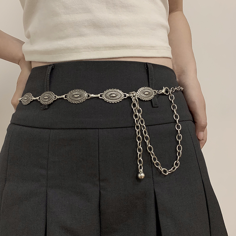 er chain strap womens dress jeans Trouser mini retro waist gold metal bag tassel body jewelry accessories 241019
