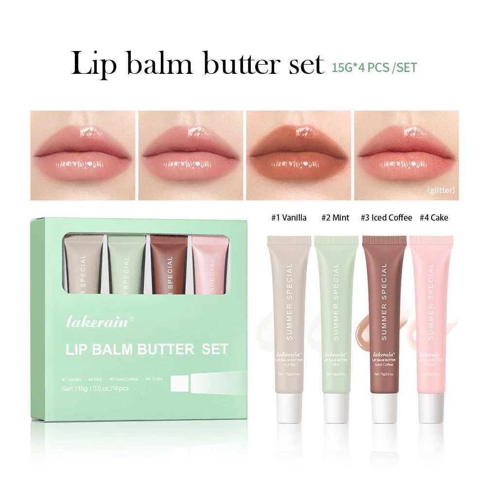 4pcs/set Summer Lip Balm Lip Gloss Lip set Moisturizing Mirror Makeup Vanilla Mint Iced Coffee Cake Transparent Lip Oil W250312