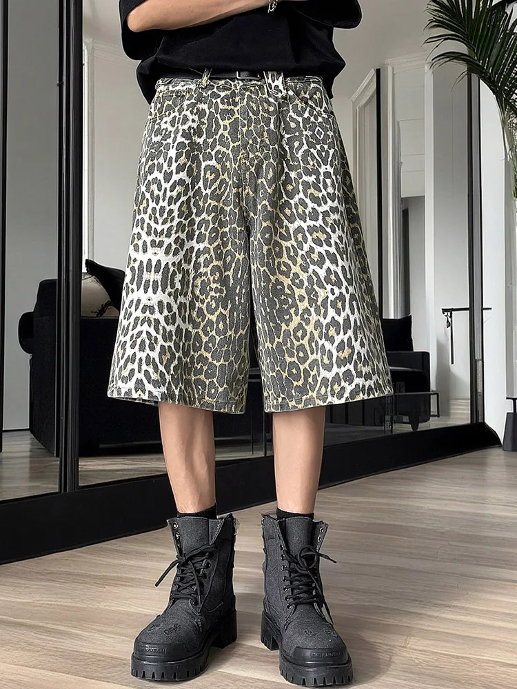 Fashion Harajuku Summer Hip Hop Leopard Painted Plus Size Sweatpants Men Straight Leg Trousers Sports Wide Leg Shorts Pants 250310