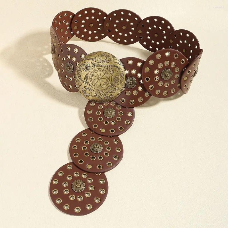 Belts Luxury Fashion Round Hollow Belt Vintage Disc Wide Metal Buckle Cowboy Western Style Exaggerated For Women