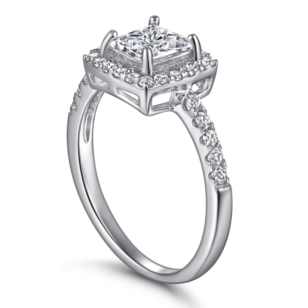 Goldstones Jewelry Halo Ring 0.8ct Square VVS Moissanite Ring Siver Color Fine Jewelry Rings