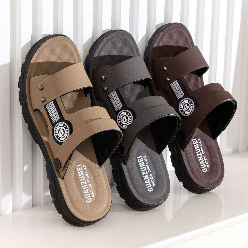 Men's sandals 2025 new thick soled leather anti slip beach summer outdoor casual dad wear-resistant dual-use slippers