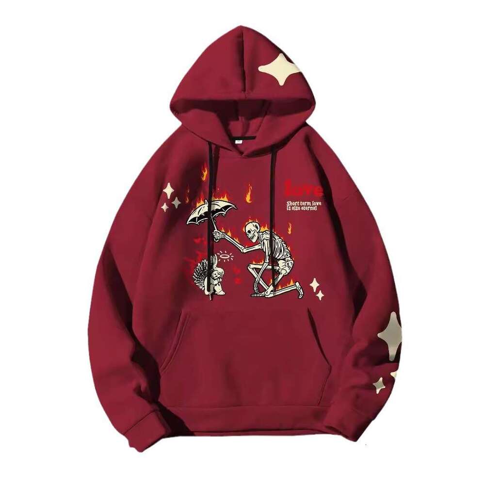American Street Y2K Skull Print Harajuku Personalized Loose Men's and Women's Autumn/Winter Hoodie