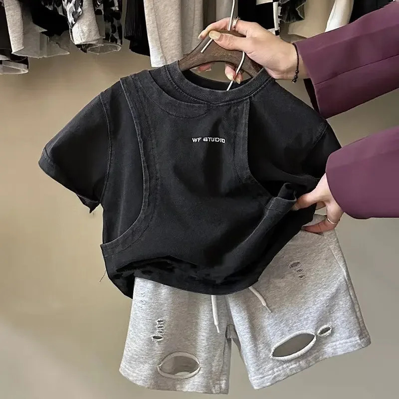 2025 Spring Summer Kids Shirts Boy Fashion Korean Simple Style Casual Simple Style Cotton Baggy Cool 250311
