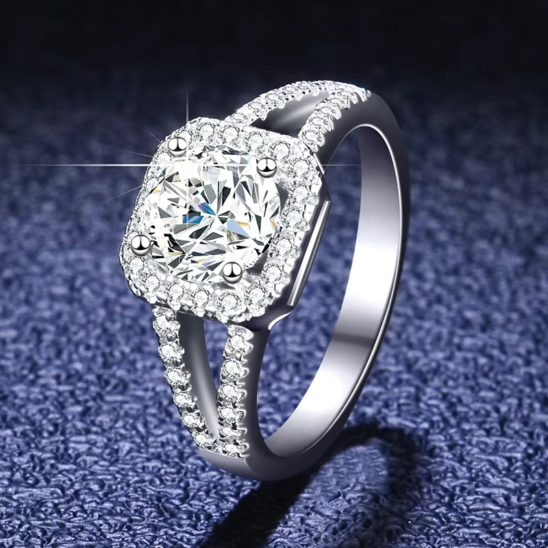 Luxury Adjustable 1carat Moissanite Sterling Silver 925 Fine Jewellery Custom Ring for Women Gift