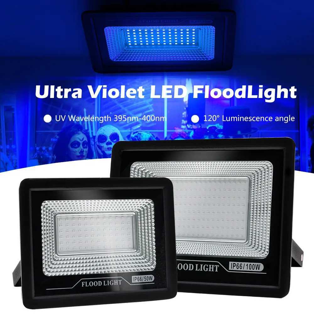 LED UV Floodlight AC 220V 50W 100W Halloween Party Flood Lights 395nm 400nm IP66 Waterproof Ultraviolet Fluorescent Stage Lamp X250312