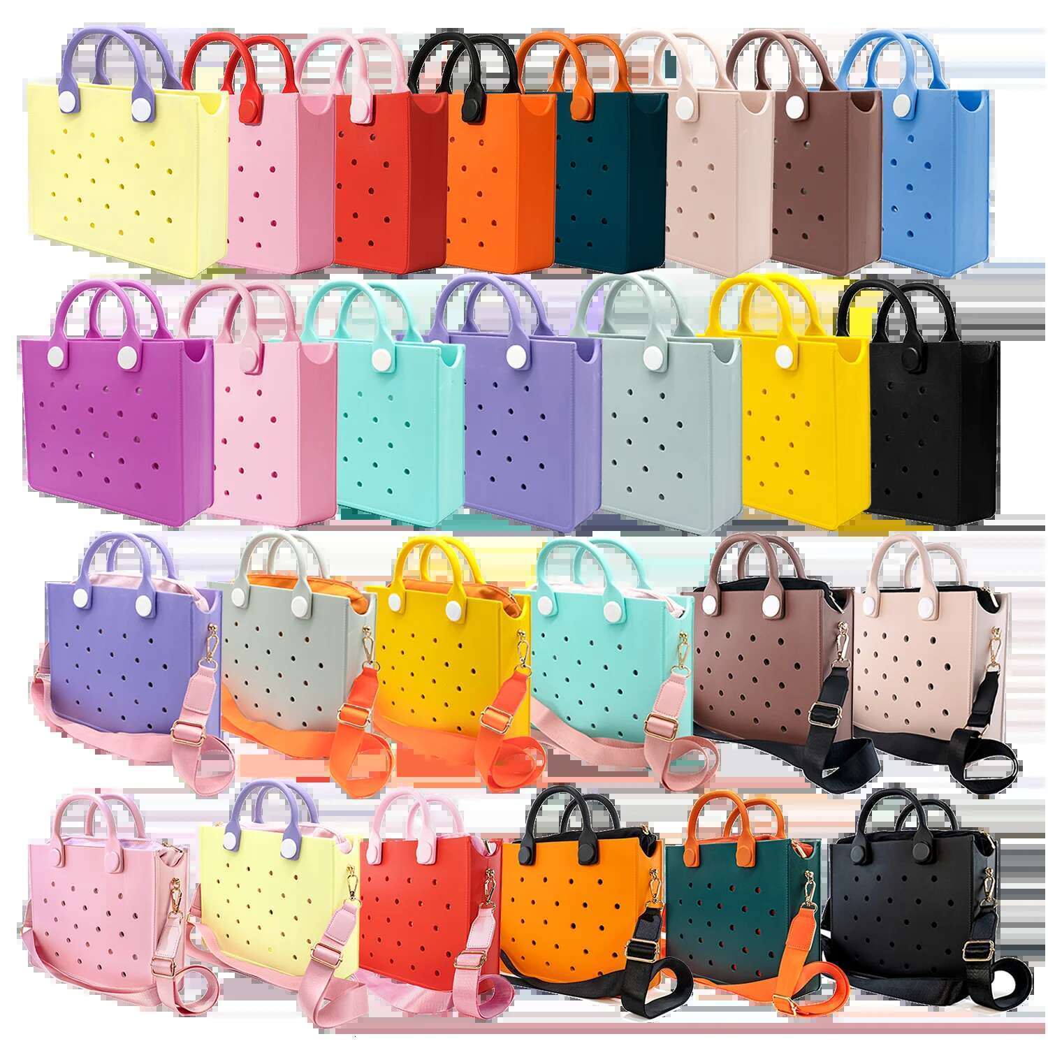 The Orange Guy New Light Yellow Red Pink Women Fashion Punched Handbag Fit Charms Travel Tote Bag EVA Outdoor Beach Bags